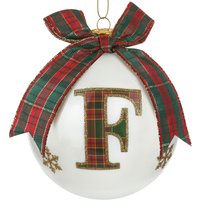 Pallina Natale lettera F tartan vetro 10 cm