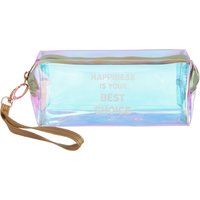 Beauty case astuccio iridescente scritta Happiness