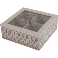 Scatola tè 4 scomparti 18x18x7 cm grigio lilla