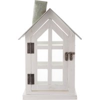 Lanterna casetta piccola bianca in legno, 20x16,5x32cm