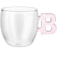 Tazzina caffè lettera B rosa in vetro borosilicato, 150 ml