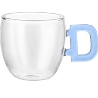 Tazzina caffè lettera D azzurra in vetro borosilicato, 150 ml