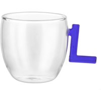 Tazzina caffè lettera L blu in vetro borosilicato, 150 ml