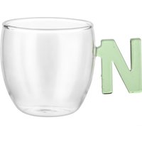 Tazzina caffè lettera N verde in vetro borosilicato, 150 ml