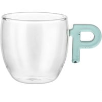 Tazzina caffè lettera P verde petrolio in vetro borosilicato, 150 ml