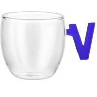 Tazzina caffè lettera V blu in vetro borosilicato, 150 ml