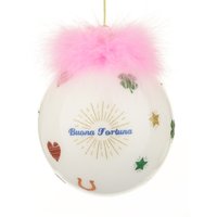 Pallina Natale buona fortuna rosa 10 cm Good Luck