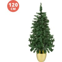 Albero di Natale 120 cm verde con vaso oro