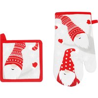 Set guanto e presina gnomi Natale bianco