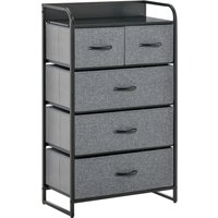 HOMCOM Gray 5-Drawer Dresser with Steel Frame, Wooden Top, 4-Tier Organizer for Bedroom, Hallway Aosom.com