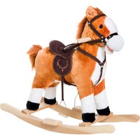 Qaba Kids Plush Rocking Horse, Wooden, Realistic Sounds, Moving Tail, Brown, Interactive Fun for Toddlers Aosom.com