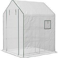 Outsunny 4.6' x 4.7' Mini Greenhouse for Growing Flowers Small Portable Greenhouse with 2 Tier U-Shaped Flower Rack Shelves White Aosom.com