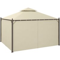 Outsunny 10' x 12' Outdoor Patio Gazebo with Curtains, Two-Tier Roof, Beige