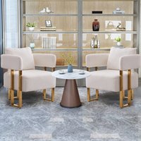 2er-Set Teddy Fleece Upholstered Side Chair with Metal Legs, Modern Decorative Chair for Living Room, 26" L x 24.5" W x 27" H, White+Gold Aosom.com