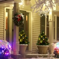 HOMCOM Artificial Christmas Trees 2-Pack Slim with 24 Warm White Lights Green Holiday Decor Aosom.com