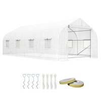 Outsunny 20' x 10' x 7' Tunnel Greenhouse, Large Walk-In Warm House with Roll Up Door for Backyard, Patio & Lawn, White