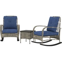 Outsunny 3 Pieces Wicker Patio Furniture Set, Outdoor PE Rattan Rocking Chairs with Coffee Table, Cushions for Porch, Garden Gray