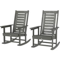 Outsunny 2 Pieces Outdoor Rocking Chairs, HDPE Patio Rockers with 28" High Back, Wide Armrests for Porch Backyard, Dark Gray
