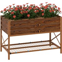 Outsunny 40" x 20" x 10" Galvanized Steel Raised Garden Bed, Metal Garden Bed with Storage Shelf, Dark Brown Aosom.com