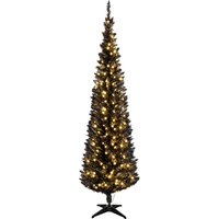 HOMCOM 6ft Pre Lit Pencil Christmas Tree, Slim Artificial Xmas Tree w/ Realistic Branches & Warm White LED Lights for Holiday, Black Aosom.com