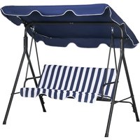 Outsunny 3-Seat Outdoor Porch Swing, with Adjustable Tilt Canopy and Removable Cushion, Anti-Slip Pads, Steel Frame for Garden, Dark Blue Aosom.com