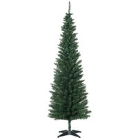 HOMCOM 6ft Pencil Christmas Tree, PVC Hinged Unlit Slim Artificial Christmas Tree for Home Party Holiday Decoration, Green