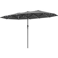 Outsunny Garden Parasol, Double-Sided Sun Umbrella with LED Solar Lights, Patio Parasol for Outdoor, Gray