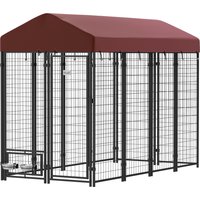 PawHut Outdoor Dog Kennel with Rotating Bowl Holders, Walk-in Pet Playpen with Waterproof Cover, 8' x 4' x 6', Red