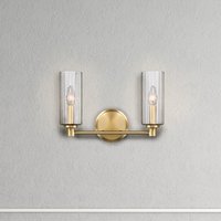 Double Light Vanity Light with Clear Ribbed Glass, Brass Finish, Wall Sconce for Home Decor, 15" L x 5" W x 10" H, Antique Brass+Clear Aosom.com