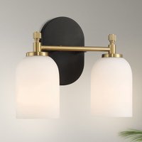 Traditional Two-Light Wall Sconce with Frosted Glass Shade, Vanity Light for Over Bathroom Mirror, 10.5" L x 5.5" W x 10" H, Gold+White Aosom.com