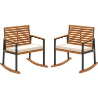 Outsunny Acacia Wood Outdoor Lawn Rocking Chair Set of 2, Outdoor Patio Rocking Chairs with Armrests, Cushion, Cream White