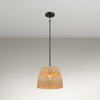 Farmhouse Style Single Light Pendant with Rattan Shade, Metal Finish, Hanging Ceiling Light for Dining Room, 12" L x 12" W x 10" H, Black Aosom.com
