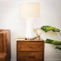 Modern Table Lamp with Golden Base, Off-White Glass Shade, Brass Finish, Desk Lamp for Study, Bedroom, 14" L x 14" W x 24.5" H, Gold+White Aosom.com