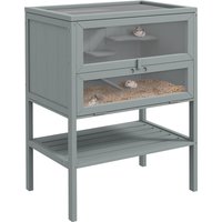 PawHut 3-Tier Wooden Large Hamster Cage, Mice and Rat Cage Small Animals Hutch with Openable Top, Front Door, Storage Shelf, Gray Aosom.com