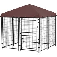 PawHut Outdoor Dog Kennel 4.6x5 with Waterproof Canopy and Large Door Silver Aosom.com