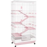 PawHut 32"L 6-Level Small Animal Cage, Rabbit Hutch with Universal Lockable Wheels & Slide-out Tray for Bunny, Chinchillas & Ferret, Pink Aosom.com