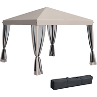 Outsunny 10x10 Pop Up Canopy Heavy Duty Height Adjustable with Netting, Carry Bag, for Patio Camping Garden Portable, Beige Aosom.com