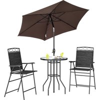 Outsunny Patio Bar Set 4 Piece Black for 2 Adjustable Tilt Umbrella Folding Chairs Glass Table Aosom.com