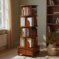 5-Tier Corner Bookcase for Small Spaces, 360-Degree Rotating Display Bookshelf with Drawers, 18" L x 18" W x 57" H, Walnut Brown Aosom.com