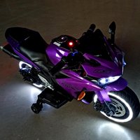 12V Ride-On Motorcycle for Ages 3-6 with Training Wheels and Headlight, Motorbike with Light-Up Wheels, 46" L x 20" W x 26" H, Purple Aosom.com