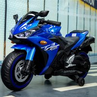 12V Kids Electric Ride-On Motorcycle with Training Wheels and Headlight, Motorbike with Light-Up Wheels, 46" L x 20" W x 26" H, Blue Aosom.com