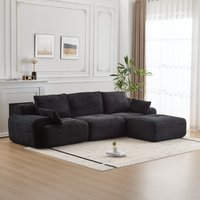 Compressed Sofa with Pet-Friendly Corduroy Couch, Modern Memory Foam Sectional for Apartments, 120" x 71" x 28.5", Black Aosom.com