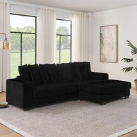 Corduroy Upholstered Sectional Sofa with Reversible Chaise, L-Shaped Sleeper with Removable Cushions, 110.5" L x 57" W x 25.5" H, Black Aosom.com
