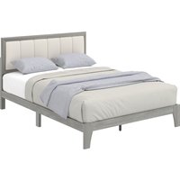 HOMCOM Full Bed Frame with Headboard Full Size Platform Bed Frame with Wooden Slats No Box Spring Needed Easy Assembly Gray