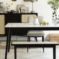 Modern Solid Oak Wood Bench with Handwoven Rattan Seat, Versatile Dining Stool with Sturdy Rounded Legs, 39.5″ L x 11″ W x 17″ H, Black Aosom.com