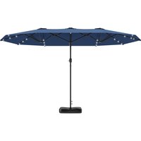 Outsunny Garden Parasol 14.4ft Double-Sided Sun Umbrella with Base, Patio Parasol with LED Solar Lights, Navy Blue