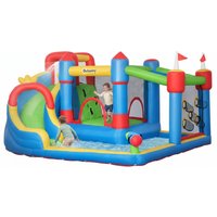 Outsunny 6-in-1 Inflatable Bounce House, Kids Outdoor Play Castle with Slide Trampoline Water Gun Throwing Wall Blue and Yellow Aosom.com