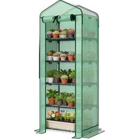 Outsunny Mini Greenhouse with Screen Roof, 5 Tier Portable Small Greenhouse with High Strength PE Cover, Green