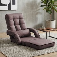 Floor Chair, Floor Gaming Chair with 14 Adjustable Position&Back Support, Folding Lounge Chair with Armrest for Adults, Lazy Sofa Lounger with Comfy Cushion for Living Room,Bedroom,PU,Coffee