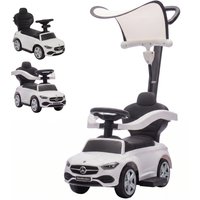 Qaba 3 in 1 Toddler Push Car Licensed Benz with Push Handle, Guardrails, Canopy, Horn, Music, Storage for 18-36 Months, White